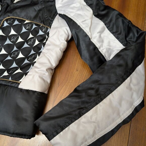 Vintage Baby Phat Bomber Puffer Jacket XL Y2K White Black Striped Spell Out Logo - Picture 6 of 16